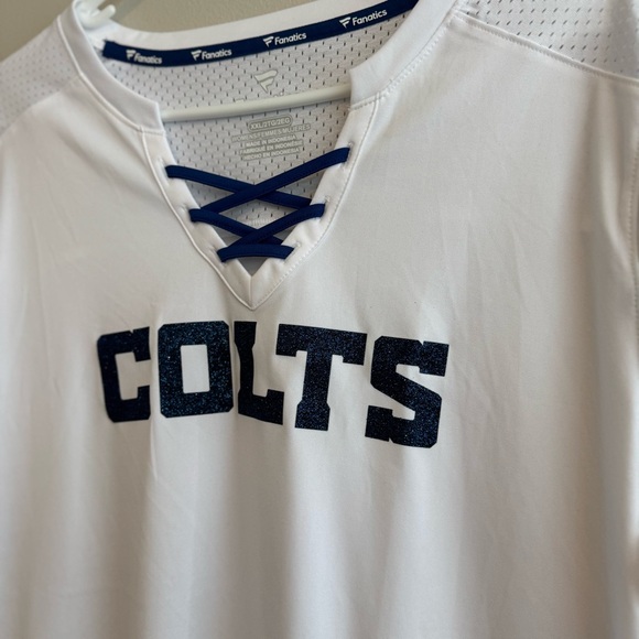 Colts Fanatics Women's White and Blue Lace Up Jersey Shirt - Picture 5 of 12